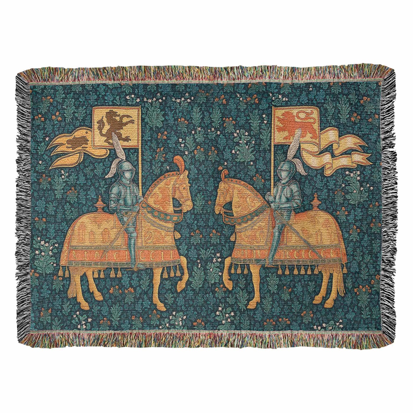 100% Cotton Woven Blanket – Meeting of Two Knights on Horseback with Banners