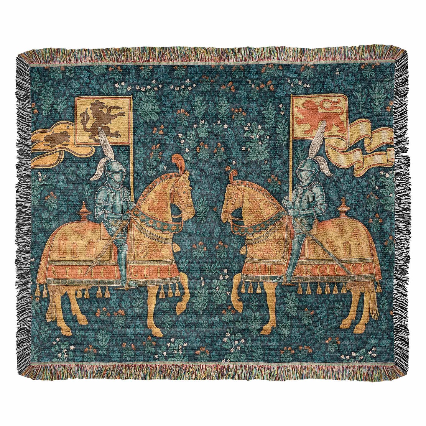 100% Cotton Woven Blanket – Meeting of Two Knights on Horseback with Banners