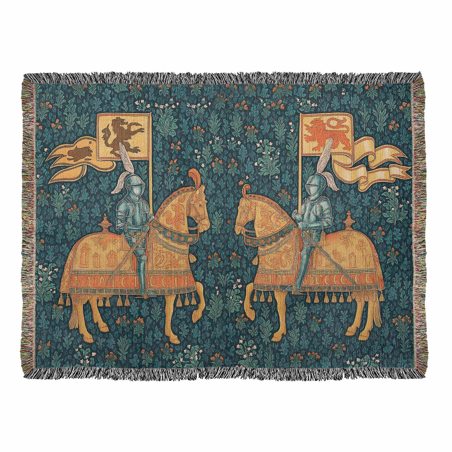 100% Cotton Woven Blanket – Meeting of Two Knights on Horseback with Banners