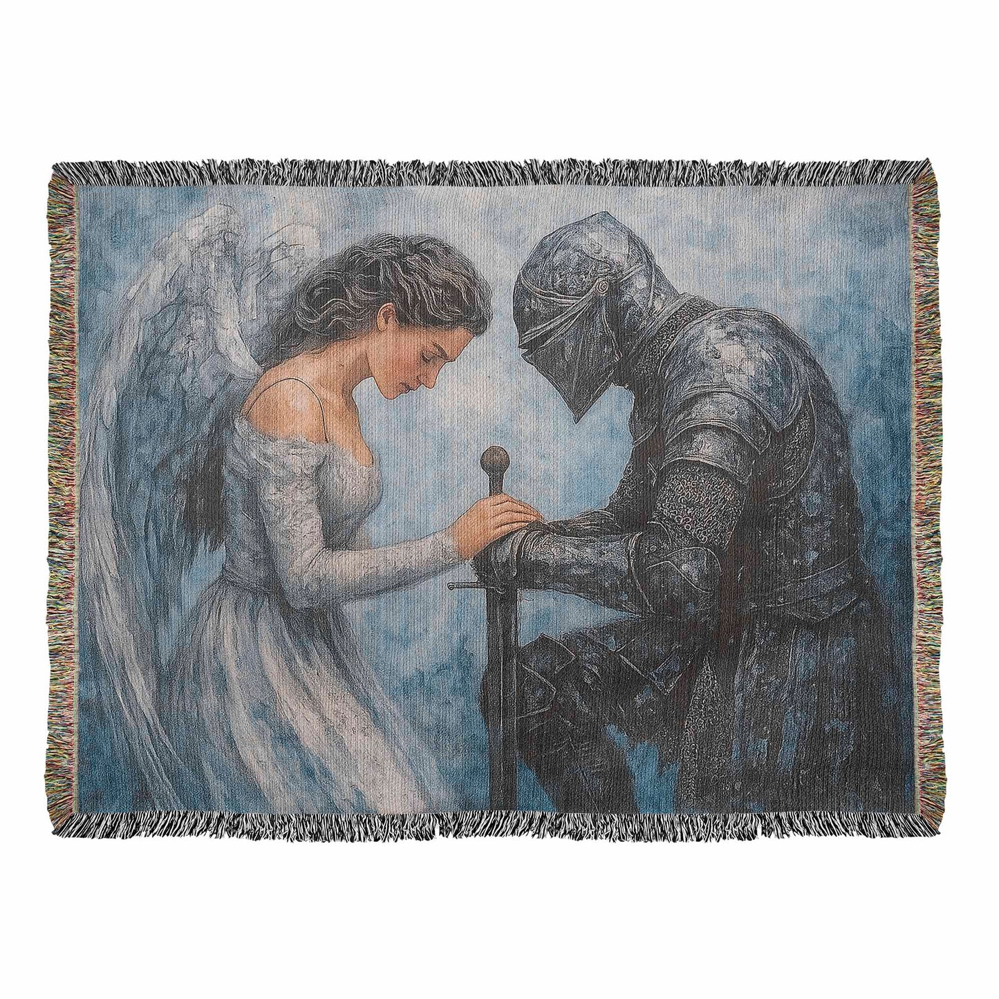 Premium 100% Cotton Woven Blanket – Angel and Knight Fantasy Art
