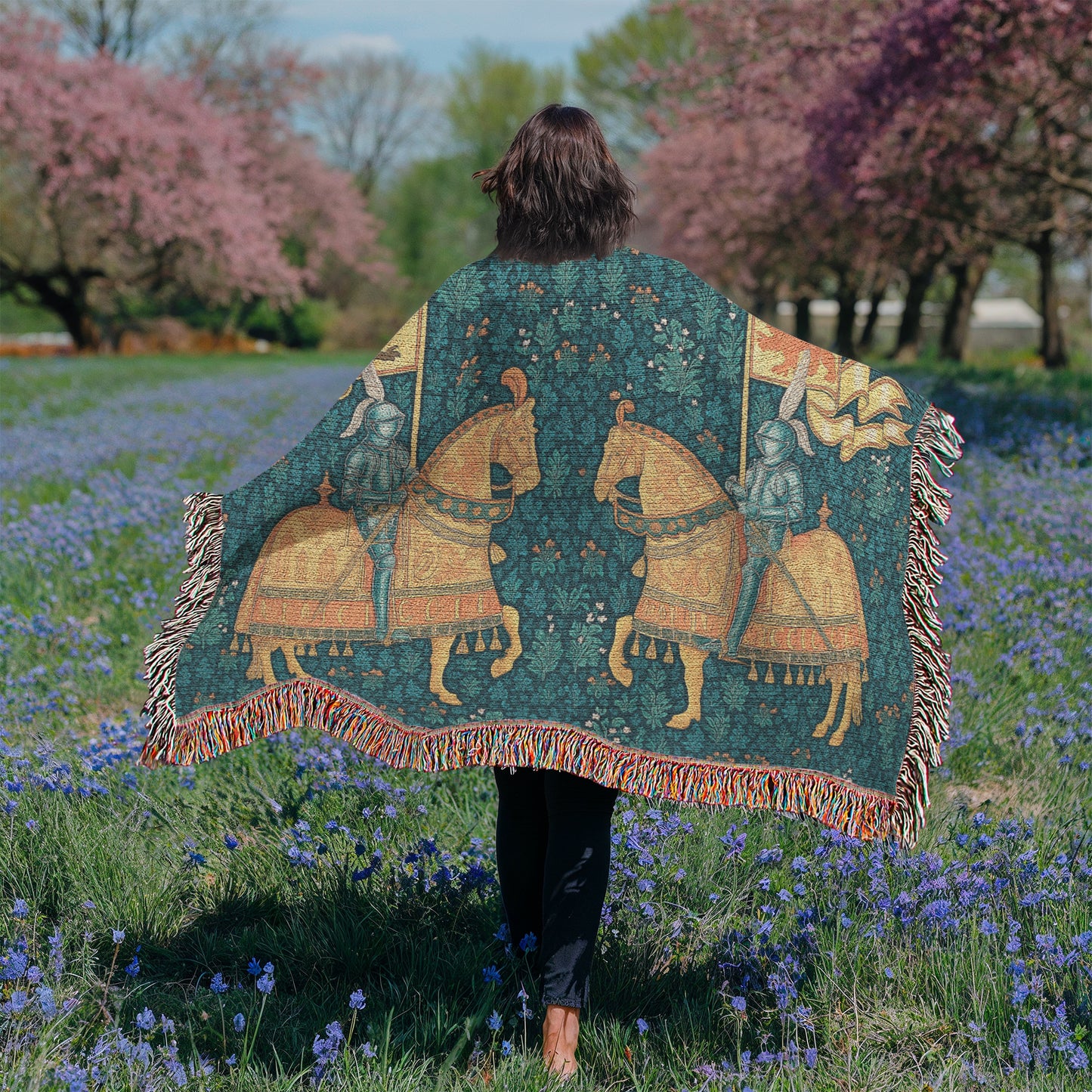 100% Cotton Woven Blanket – Meeting of Two Knights on Horseback with Banners