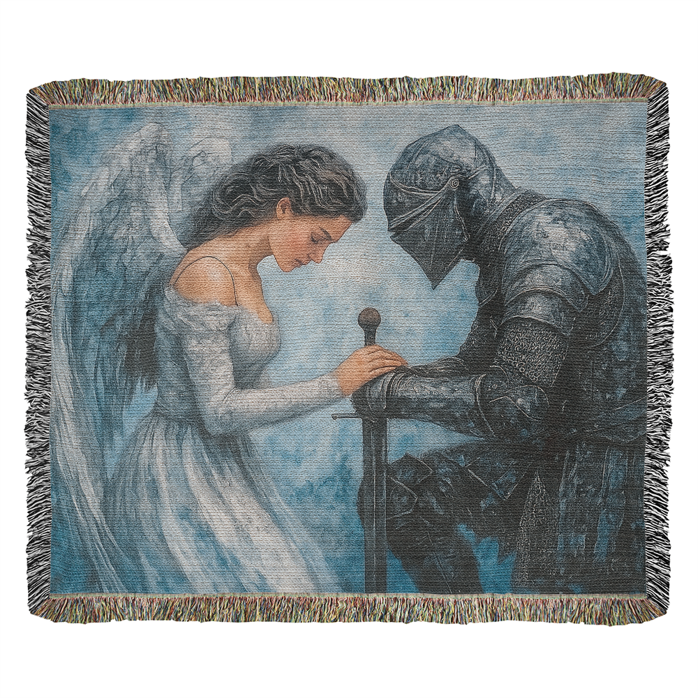 Premium 100% Cotton Woven Blanket – Angel and Knight Fantasy Art