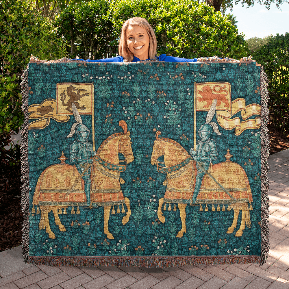 100% Cotton Woven Blanket – Meeting of Two Knights on Horseback with Banners