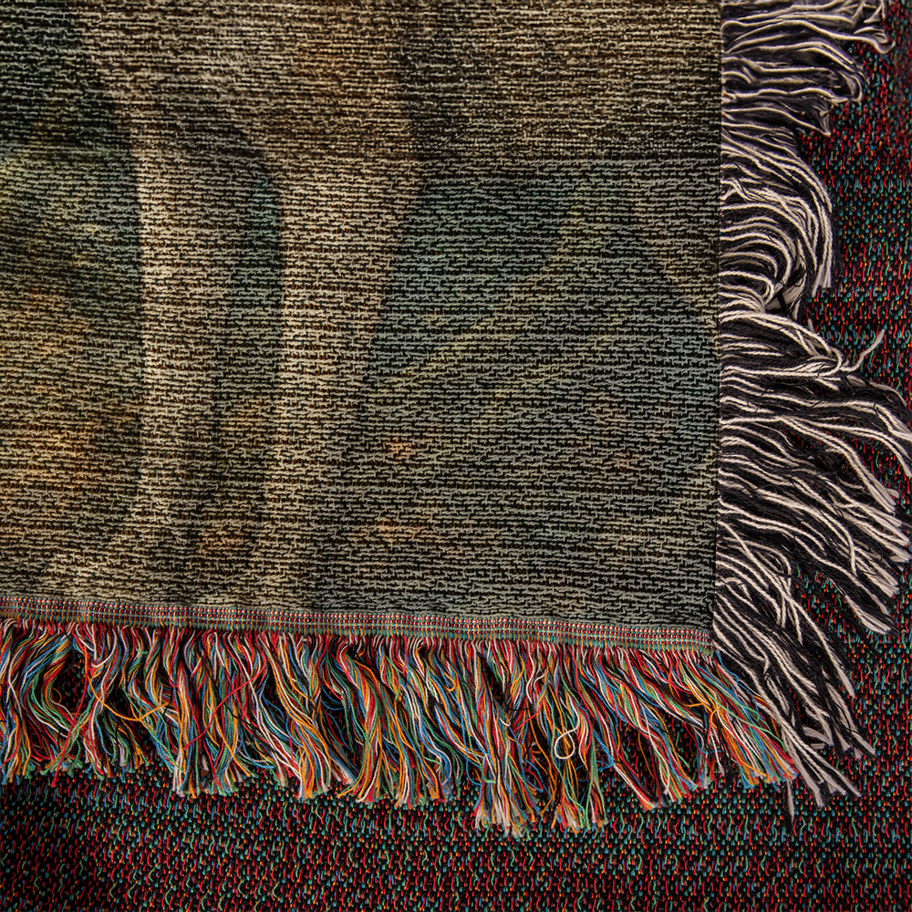 100% Cotton Woven Blanket – Enchanted Forest Scene with Two Wolves Staring Face to Face