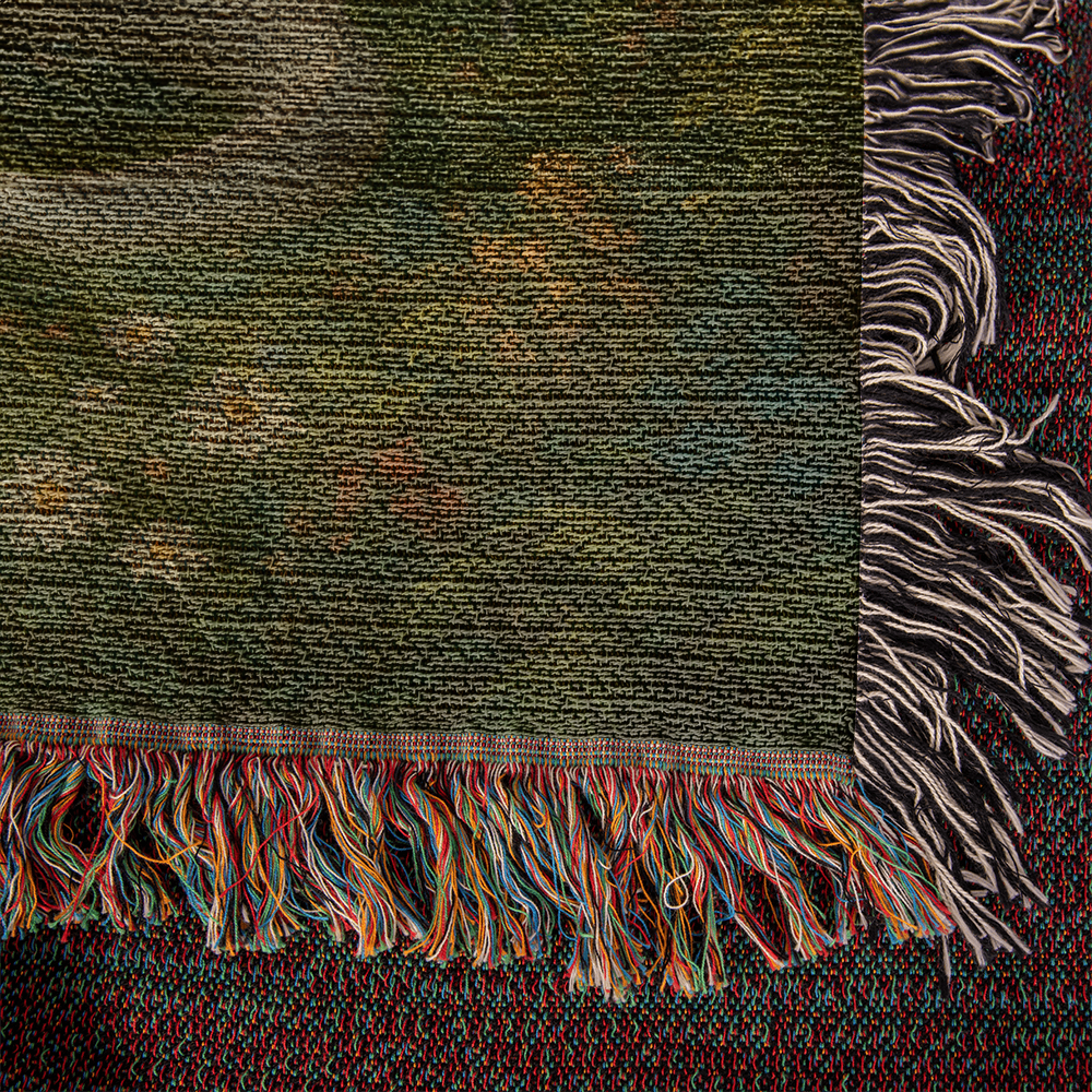 Premium Woven Cotton Throw – Majestic White Dragon on Sunny Forest Meadow