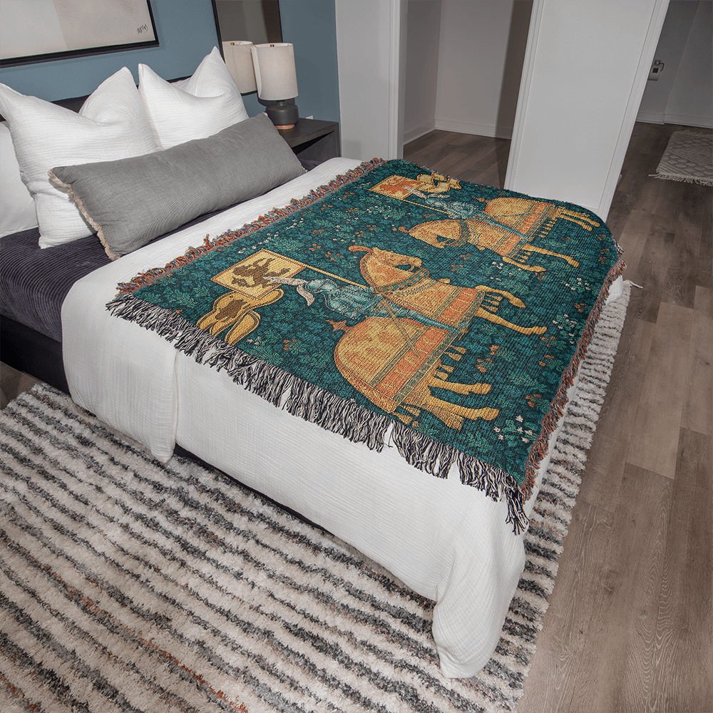 100% Cotton Woven Blanket – Meeting of Two Knights on Horseback with Banners