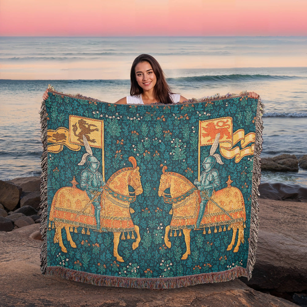 100% Cotton Woven Blanket – Meeting of Two Knights on Horseback with Banners