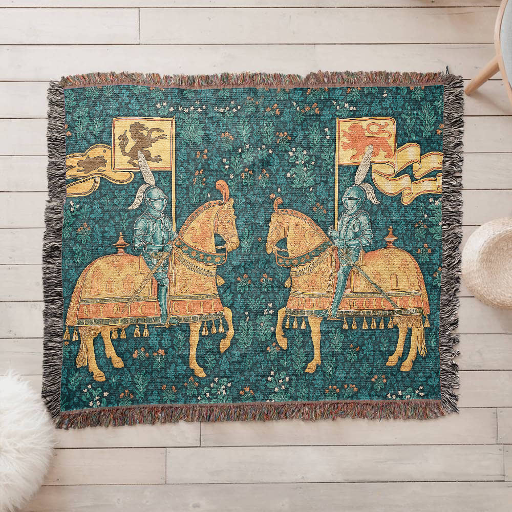 100% Cotton Woven Blanket – Meeting of Two Knights on Horseback with Banners