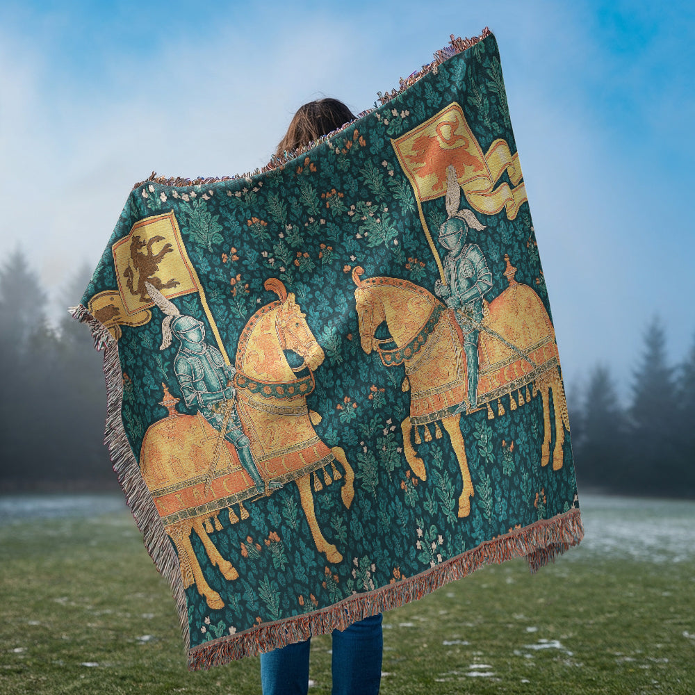 100% Cotton Woven Blanket – Meeting of Two Knights on Horseback with Banners