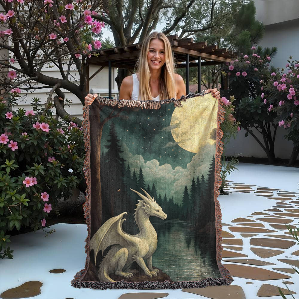100% Cotton Woven Blanket – Majestic White Dragon by Forest River