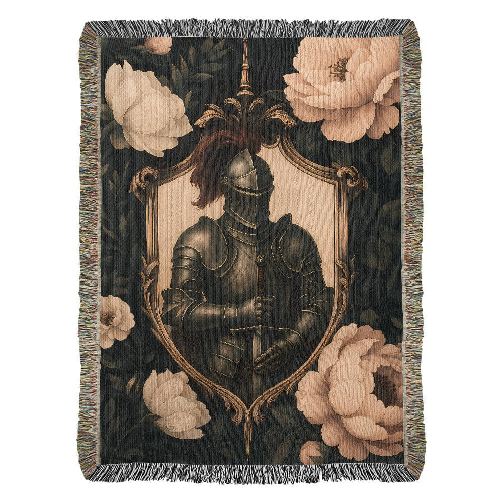 100% Cotton Woven Blanket – Medieval Knight with Sword Inside Shield Frame