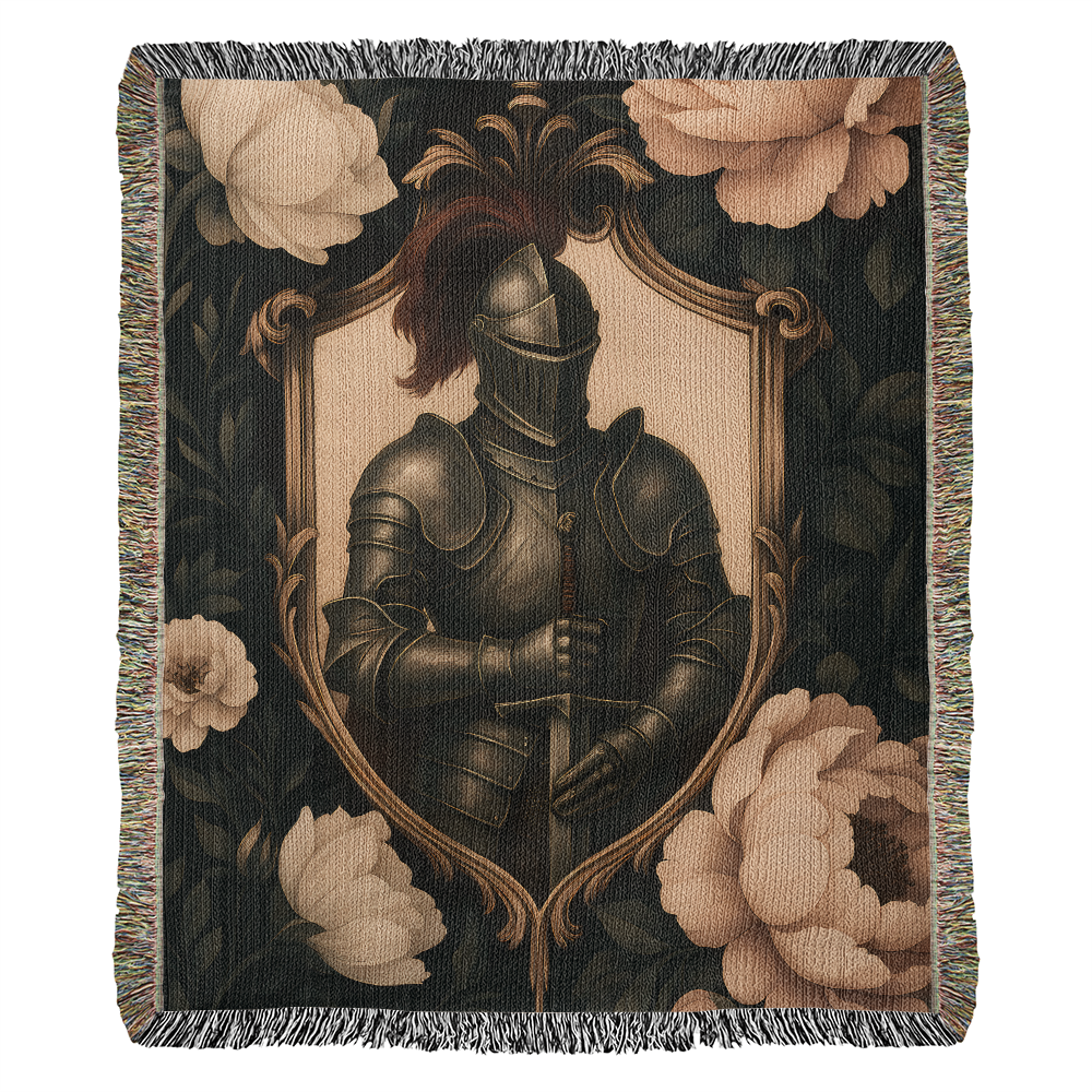 100% Cotton Woven Blanket – Medieval Knight with Sword Inside Shield Frame