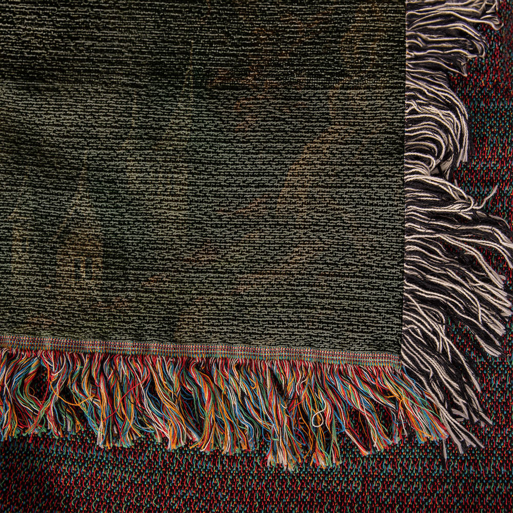 100% Cotton Woven Blanket – Majestic Dragon on Rocky Cliff under Moonlight with Castle View