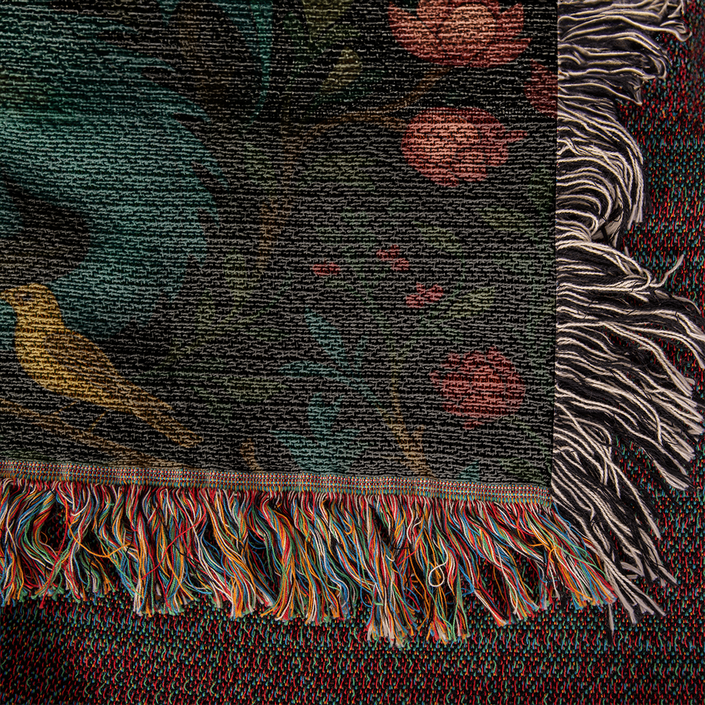100% Cotton Woven Blanket – Magical Dragon in Moonlit Woodland Scene