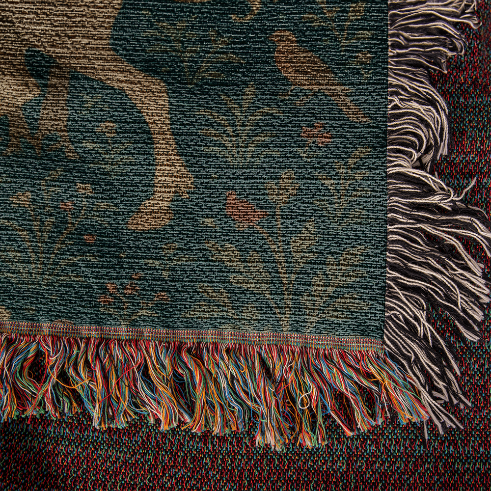 100% Cotton Woven Blanket – Magical Unicorn among Woodland Flowers and Birds