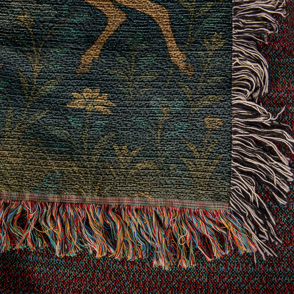 Premium Woven Cotton Throw – Fantasy Deer Duo Rearing Face to Face under Enchanted Tree