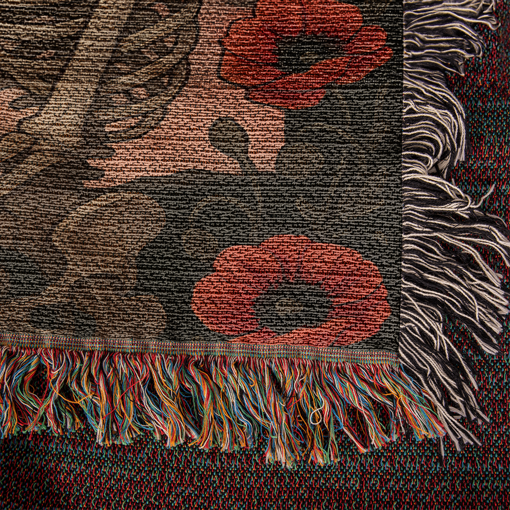 Woven Cotton Blanket – Enchanted Skeleton Couple in Poppy Flowers at Sunset