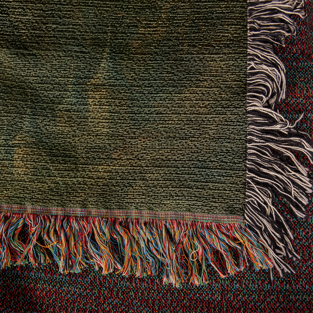 Premium Woven Cotton Throw – Fantasy Dragon on Cliff at Night with Castle in Distance