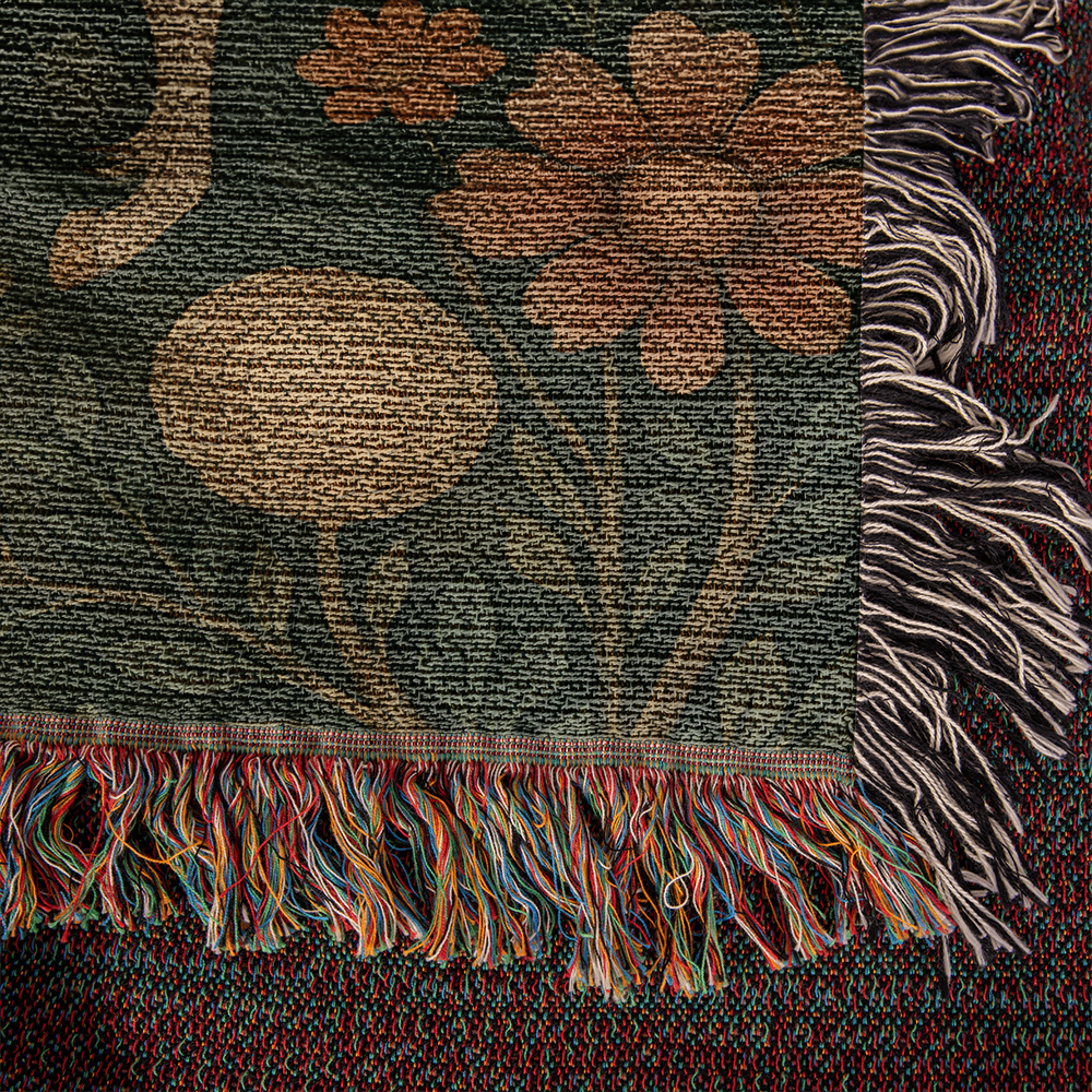 100% Cotton Woven Blanket – Magical Unicorn among Woodland Flowers