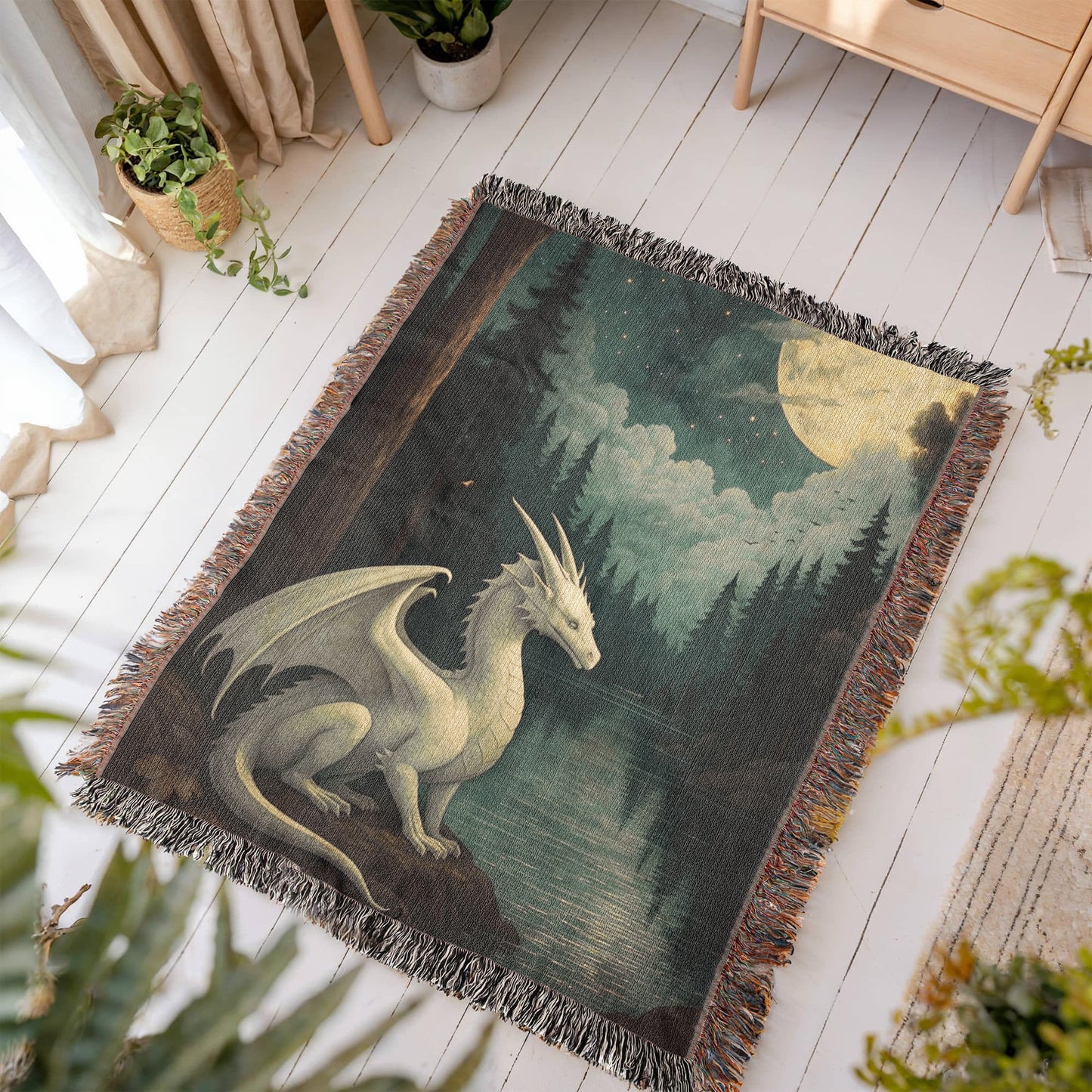 100% Cotton Woven Blanket – Majestic White Dragon by Forest River