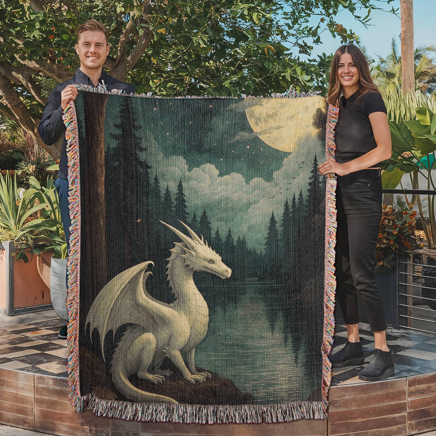 100% Cotton Woven Blanket – Majestic White Dragon by Forest River
