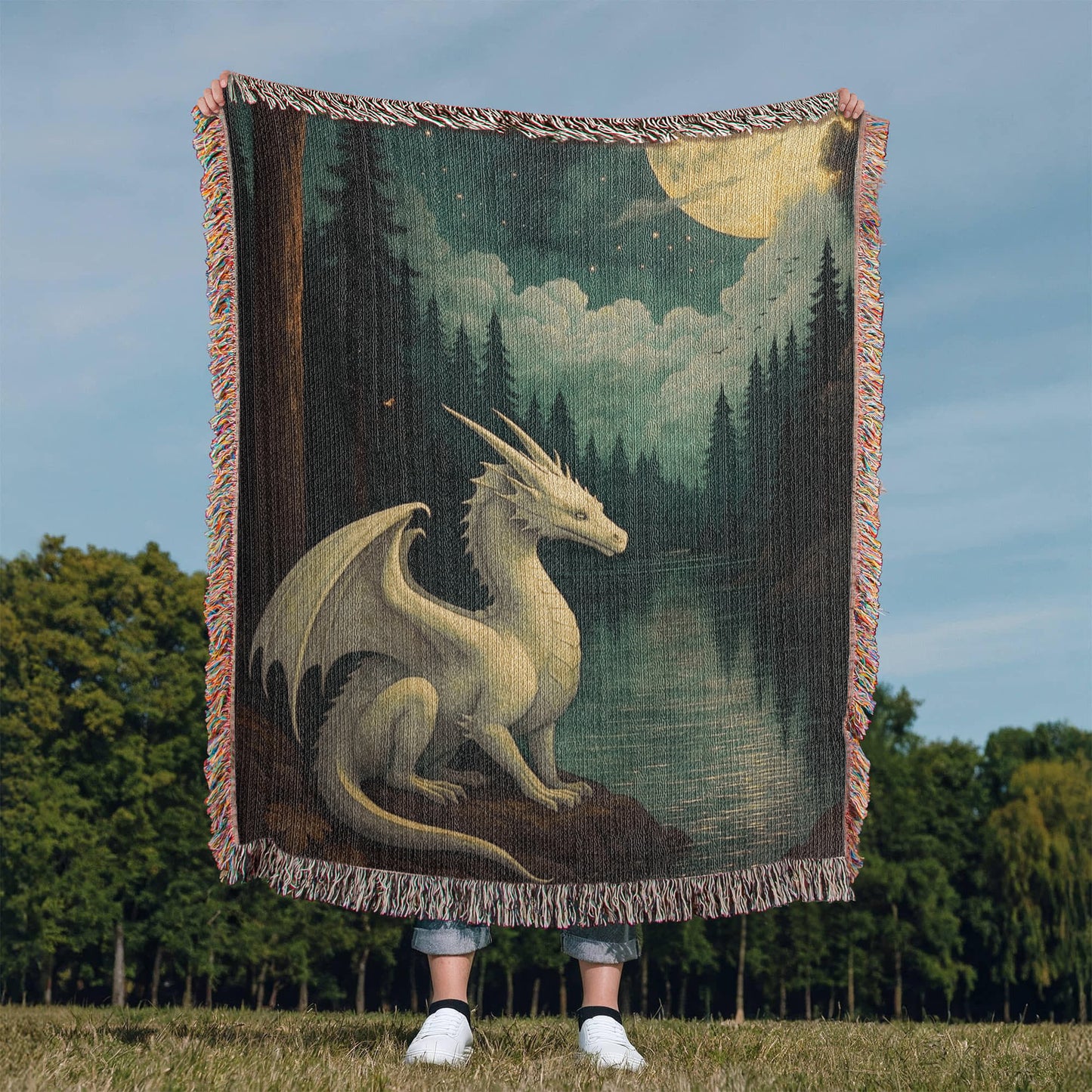 100% Cotton Woven Blanket – Majestic White Dragon by Forest River