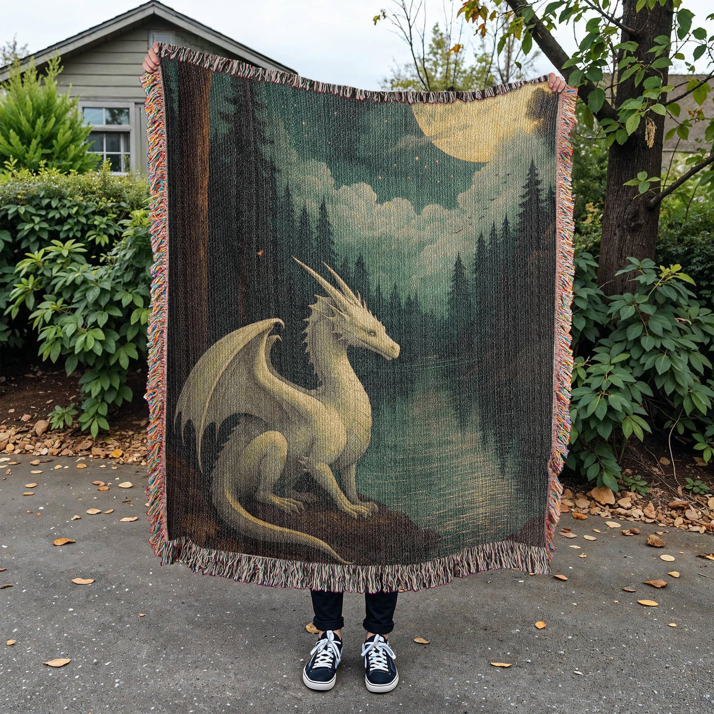 100% Cotton Woven Blanket – Majestic White Dragon by Forest River