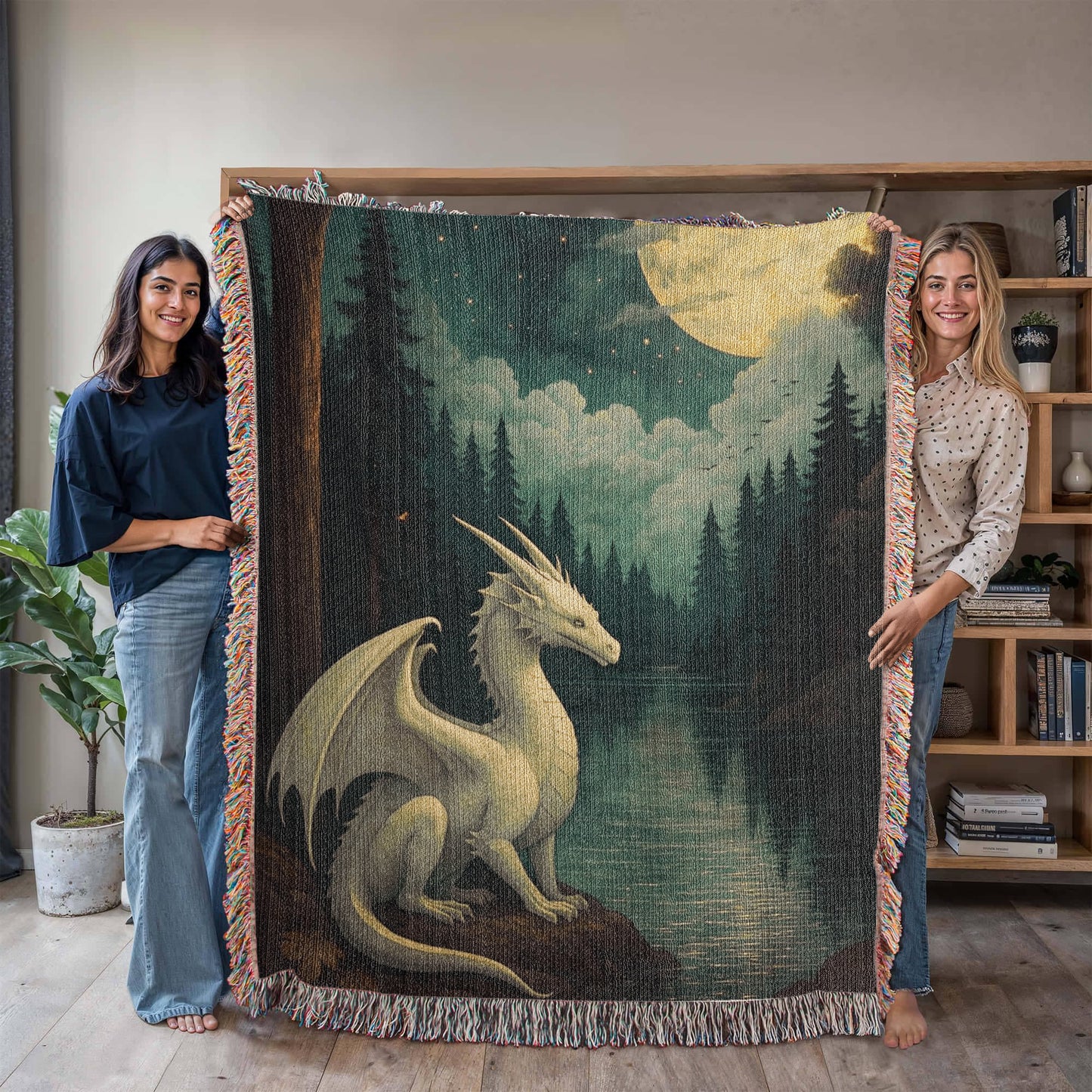 100% Cotton Woven Blanket – Majestic White Dragon by Forest River