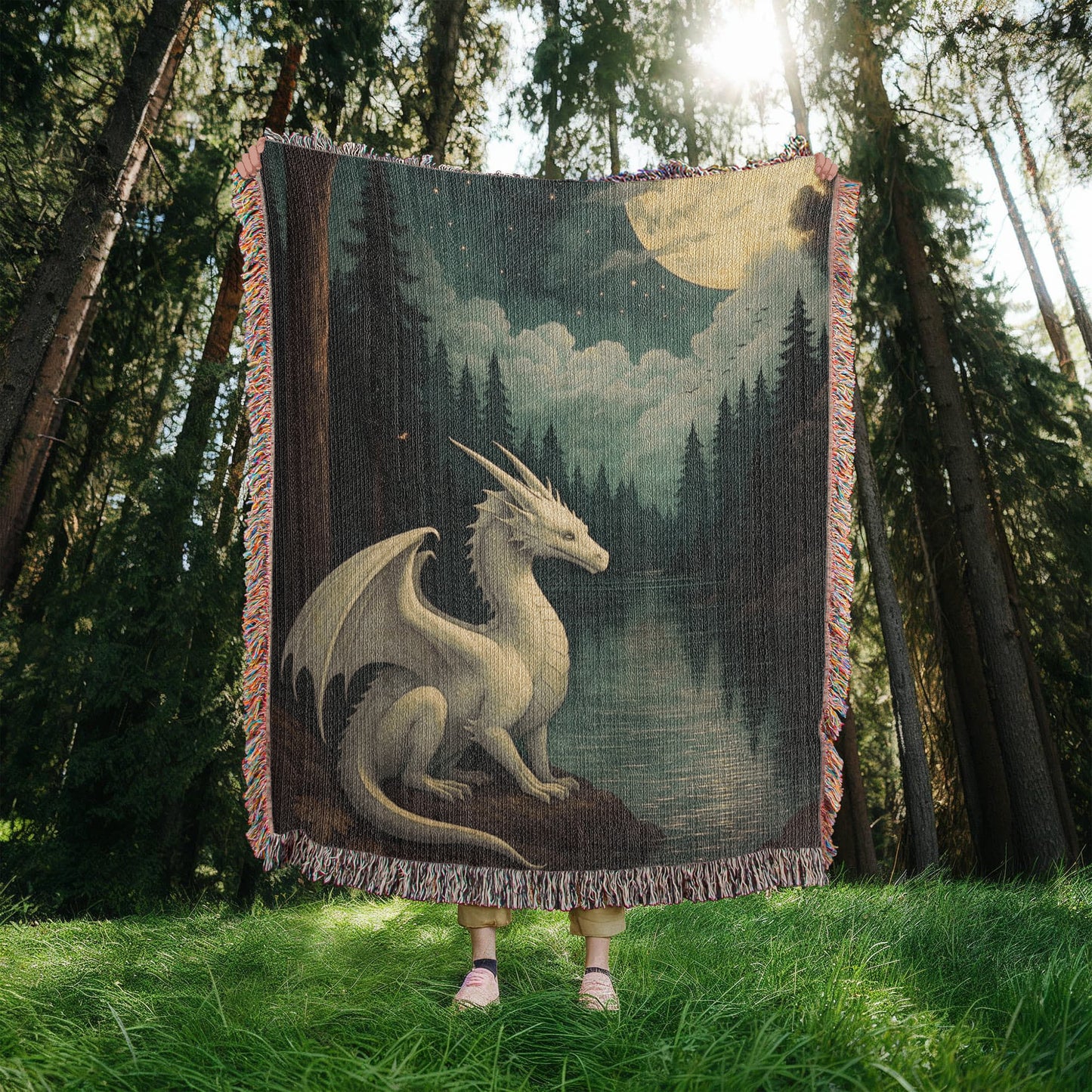100% Cotton Woven Blanket – Majestic White Dragon by Forest River