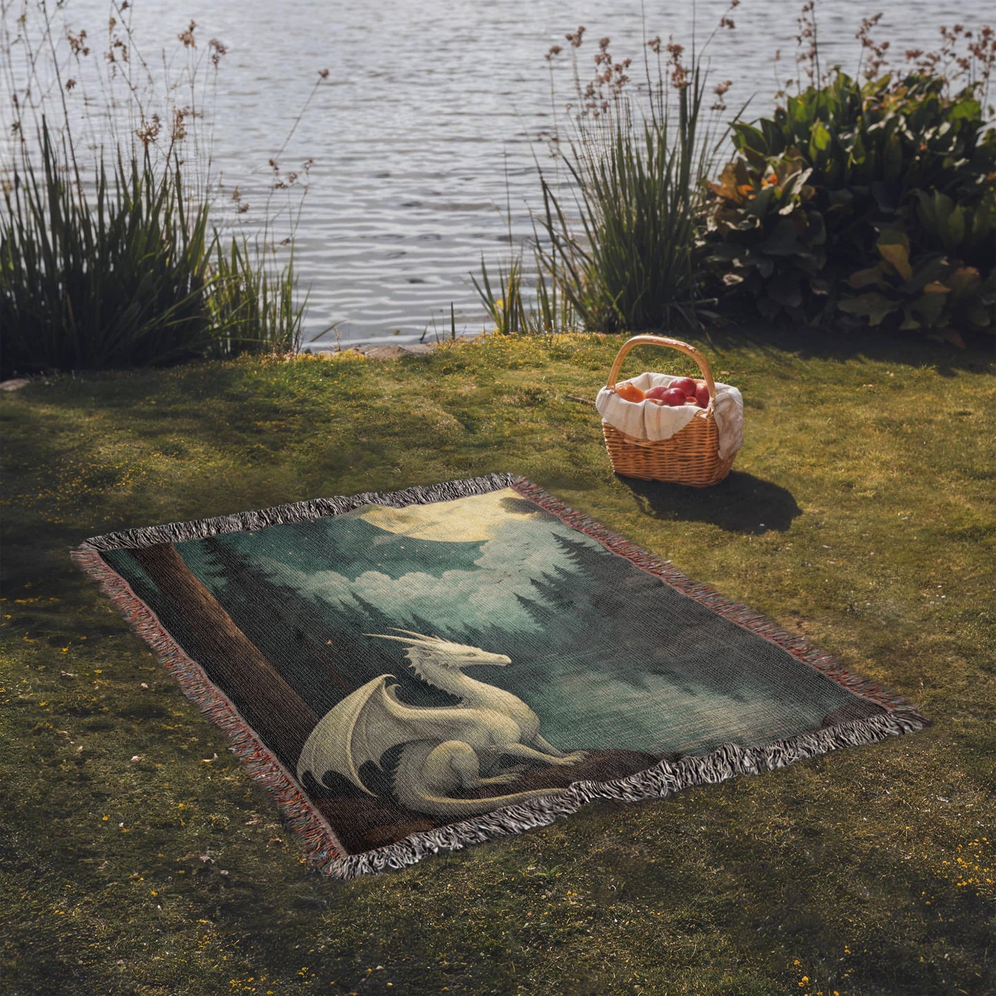 100% Cotton Woven Blanket – Majestic White Dragon by Forest River