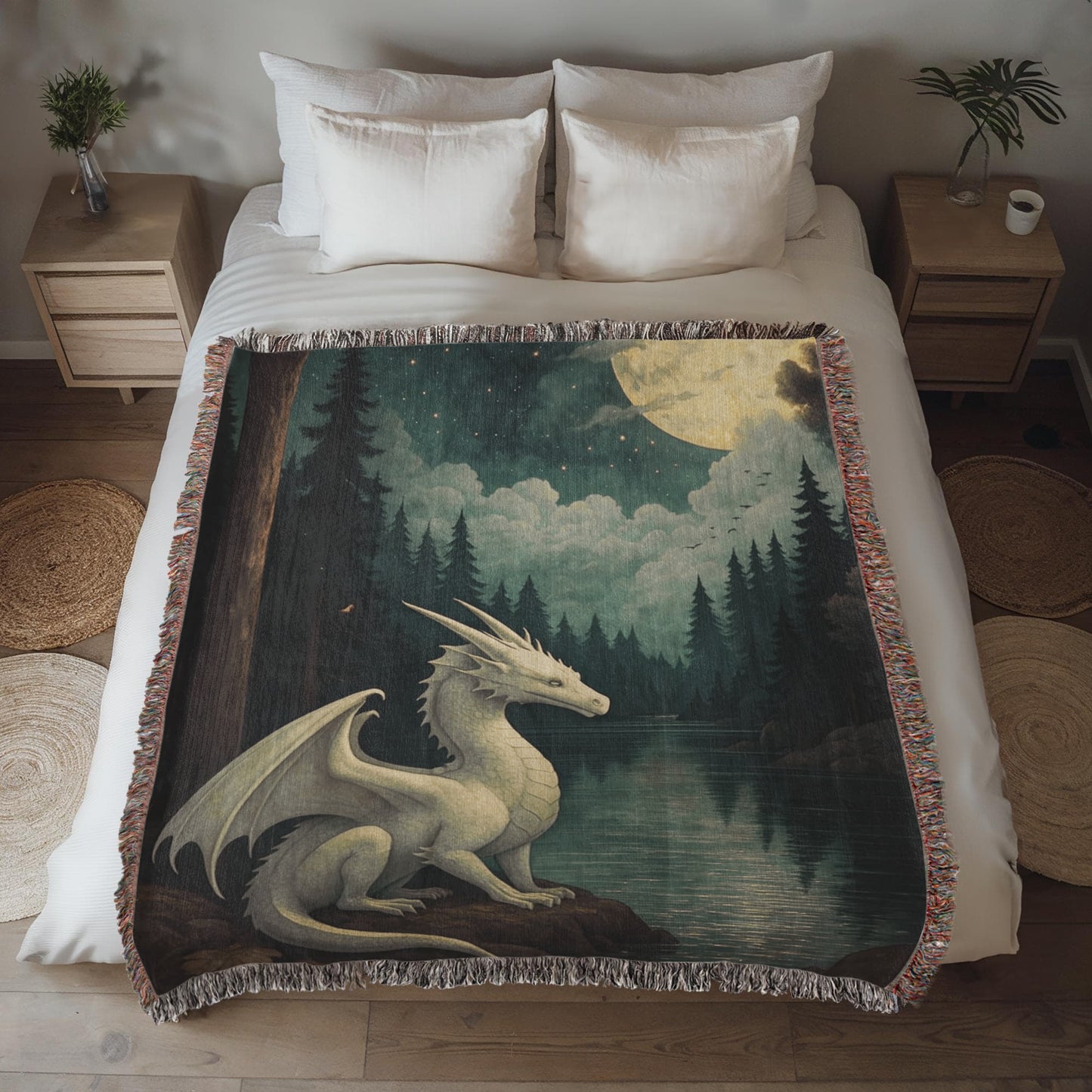 100% Cotton Woven Blanket – Majestic White Dragon by Forest River