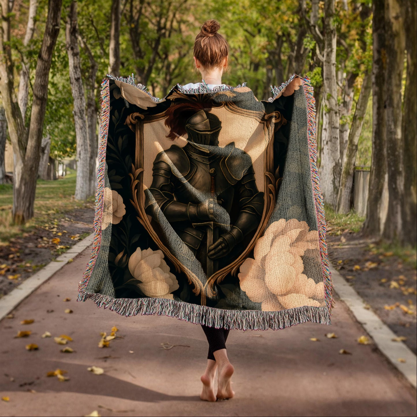 100% Cotton Woven Blanket – Medieval Knight with Sword Inside Shield Frame