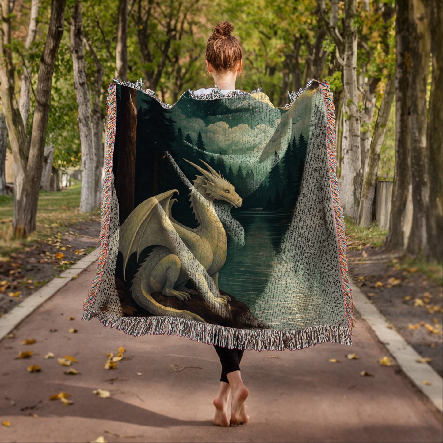 100% Cotton Woven Blanket – Majestic White Dragon by Forest River