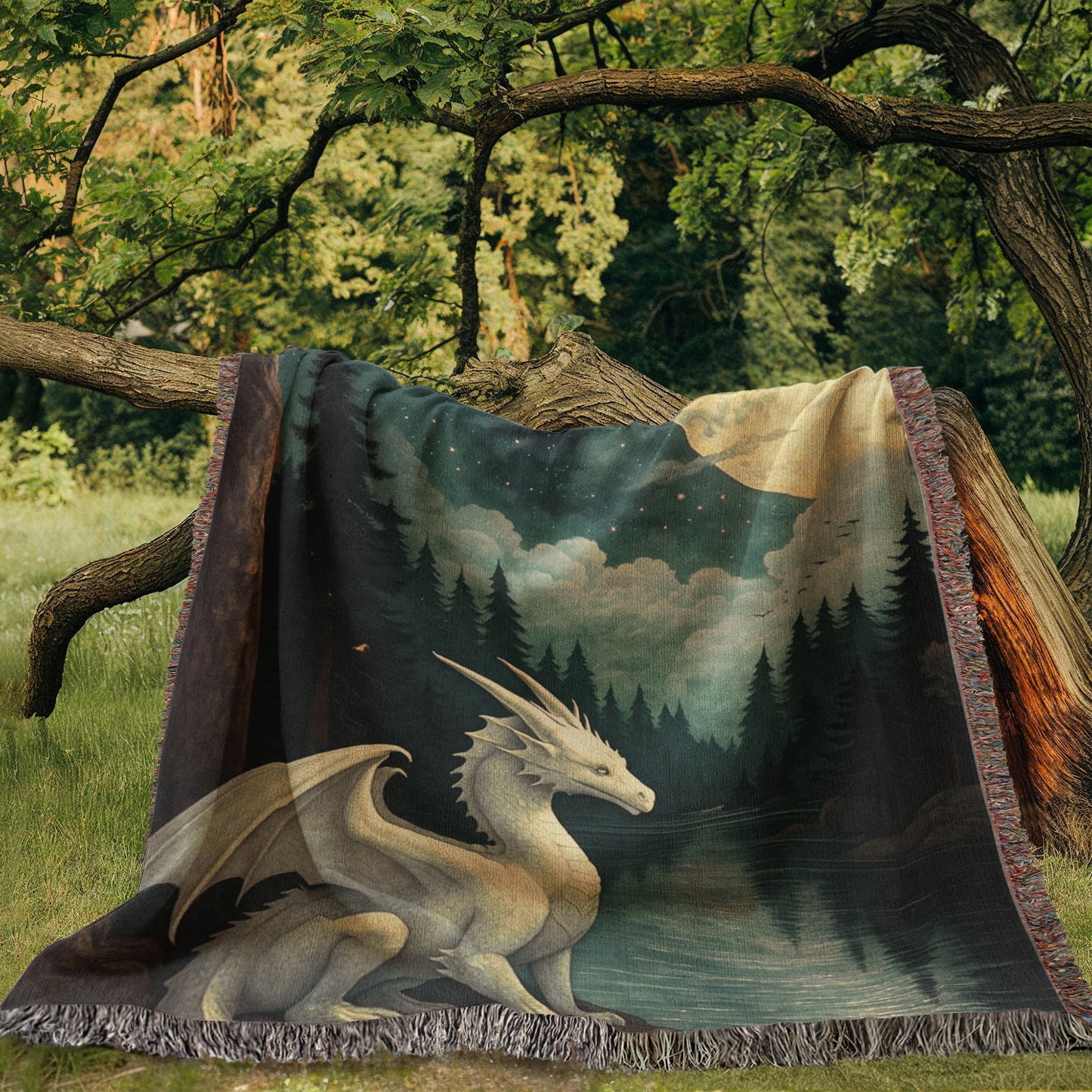 100% Cotton Woven Blanket – Majestic White Dragon by Forest River