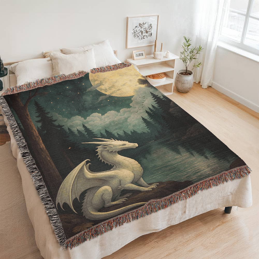100% Cotton Woven Blanket – Majestic White Dragon by Forest River