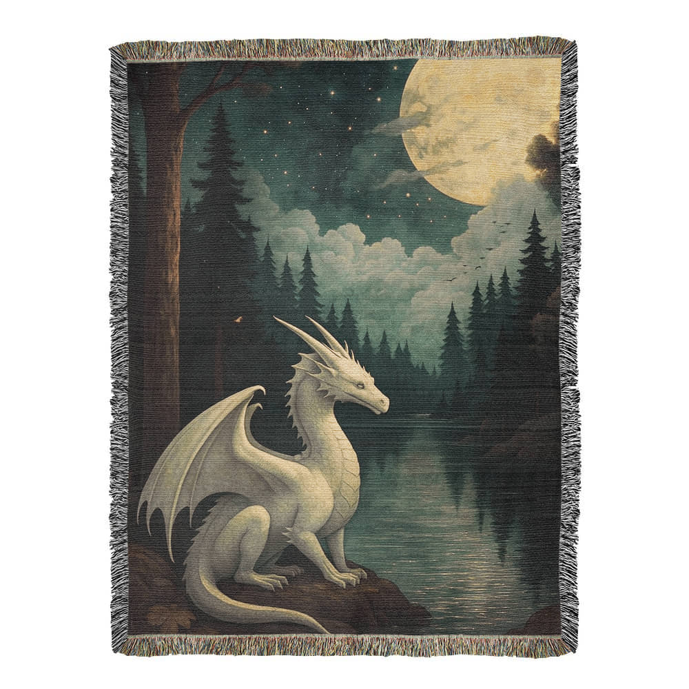100% Cotton Woven Blanket – Majestic White Dragon by Forest River