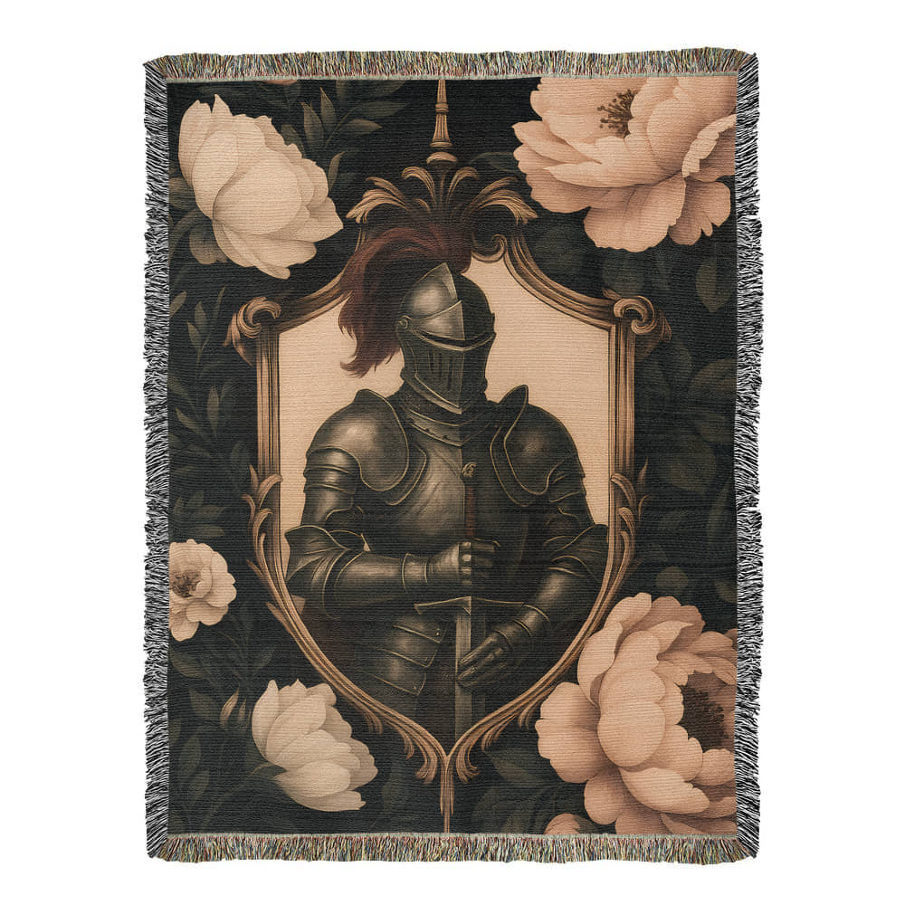 100% Cotton Woven Blanket – Medieval Knight with Sword Inside Shield Frame