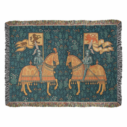 100% Cotton Woven Blanket – Meeting of Two Knights on Horseback with Banners