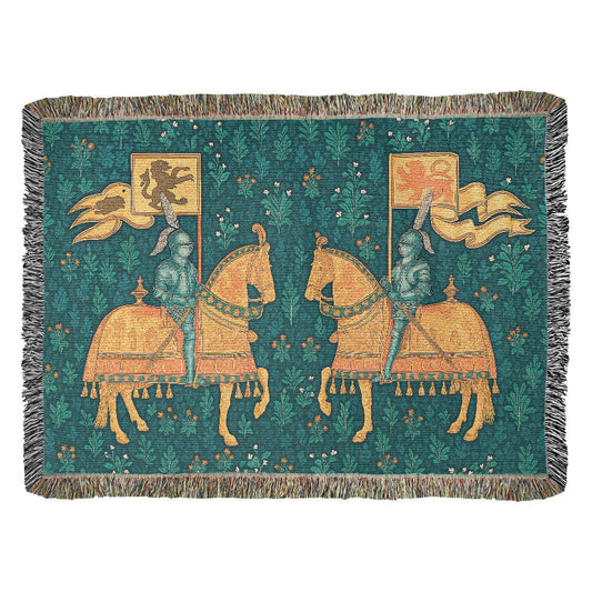 Premium 100% Cotton Woven Blanket – Two Knights on Horseback Displaying Flags