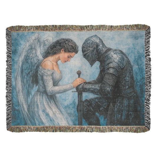 Premium 100% Cotton Woven Blanket – Angel and Knight Fantasy Art