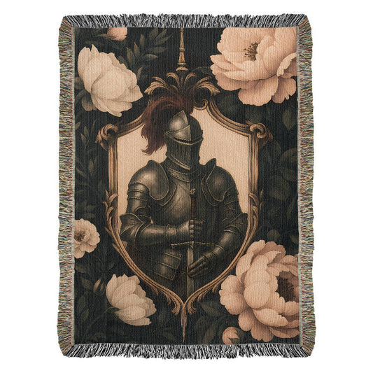 100% Cotton Woven Blanket – Medieval Knight with Sword Inside Shield Frame