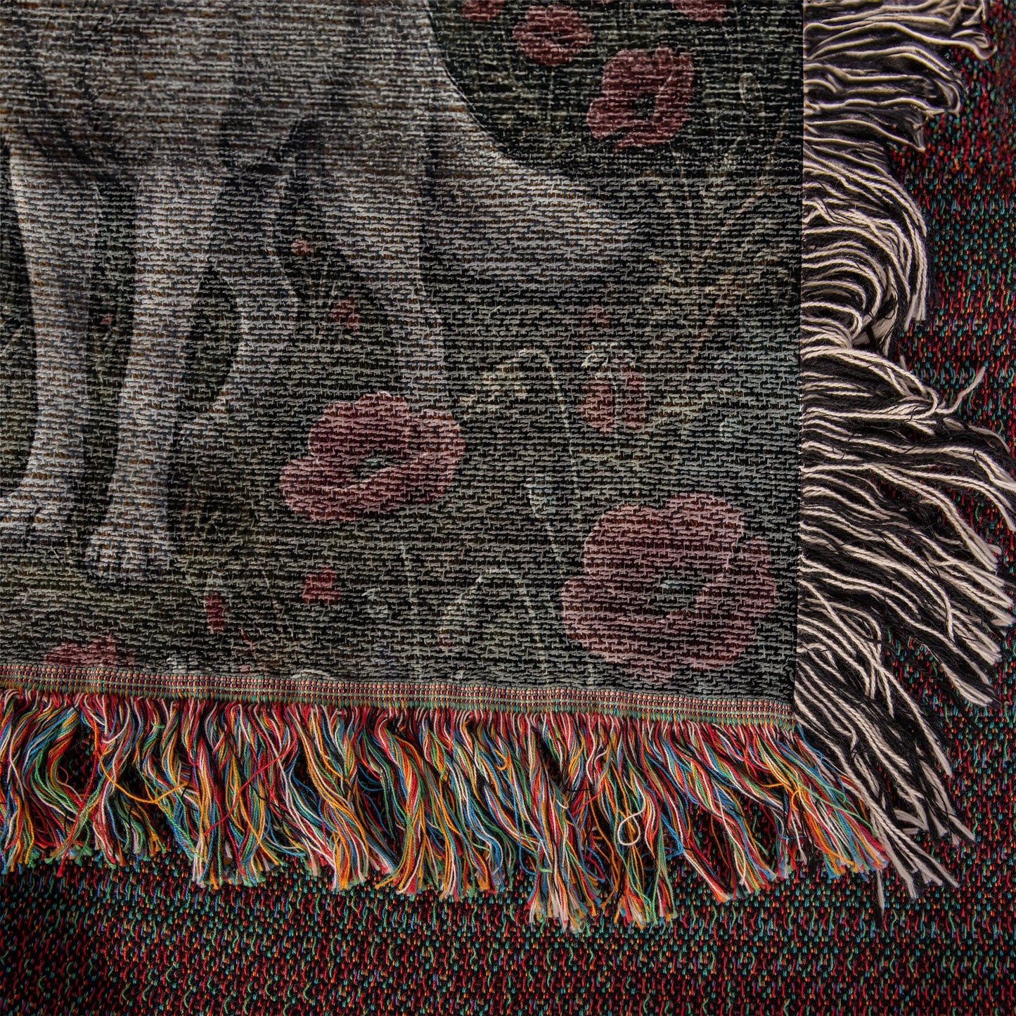 Cotton Woven Blanket – Gothic Wolf Couple in Poppy Field under Moon