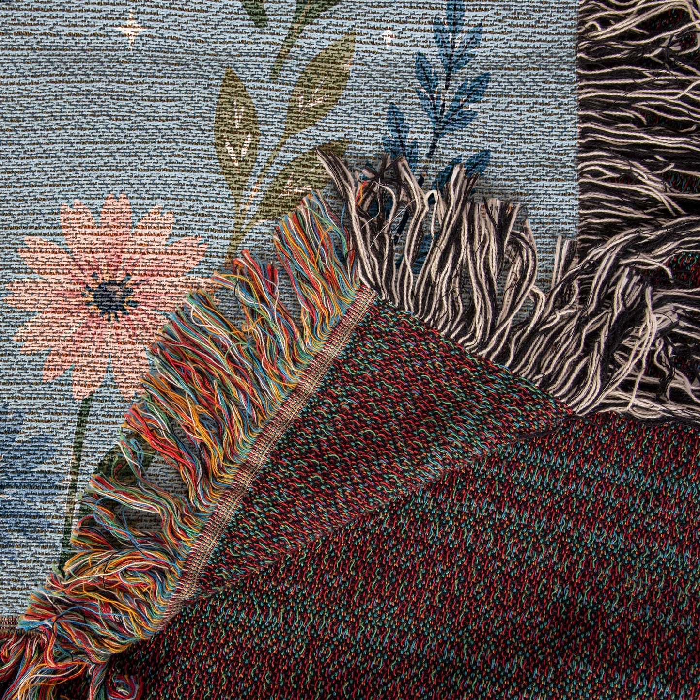 100% Cotton Woven Blanket – Mom Thanks for Helping Us Grow, Blue Floral Mother's Day Throw Gift