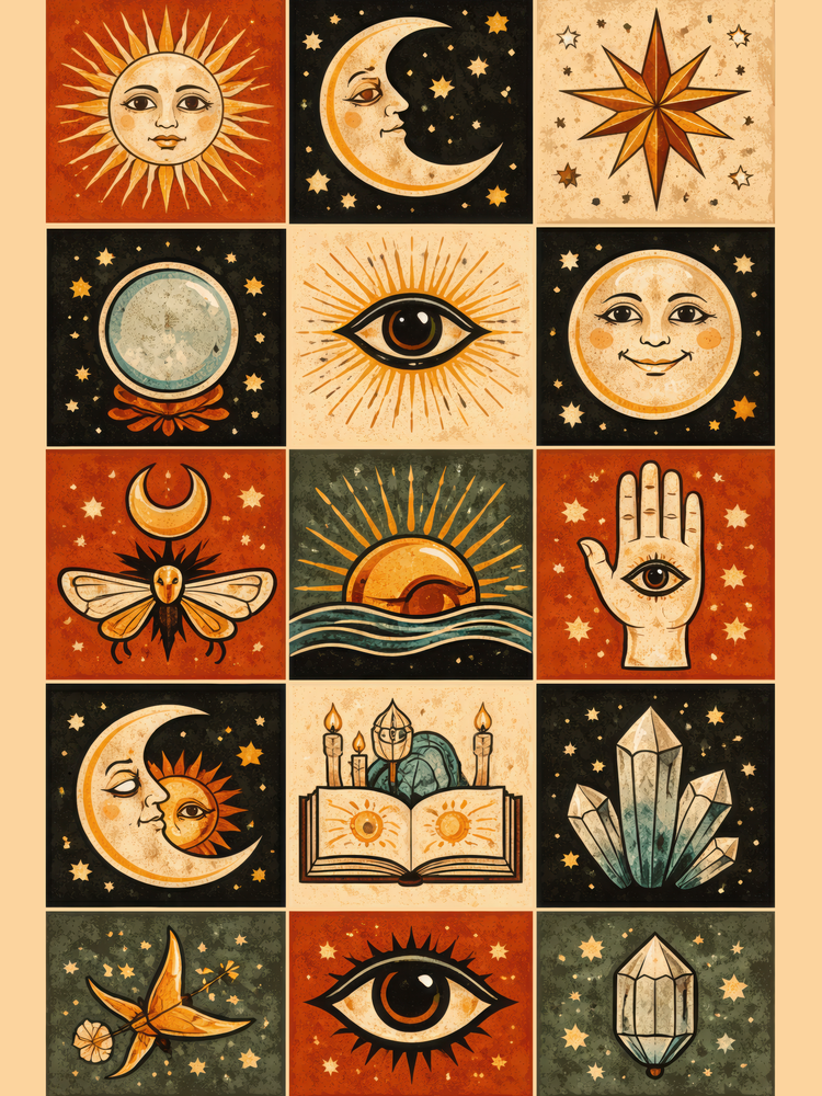 Woven Cotton Blanket – Celestial Tarot Sun Moon Stars, Witchy Boho Throw, Mystical Astrology Tapestry Decor